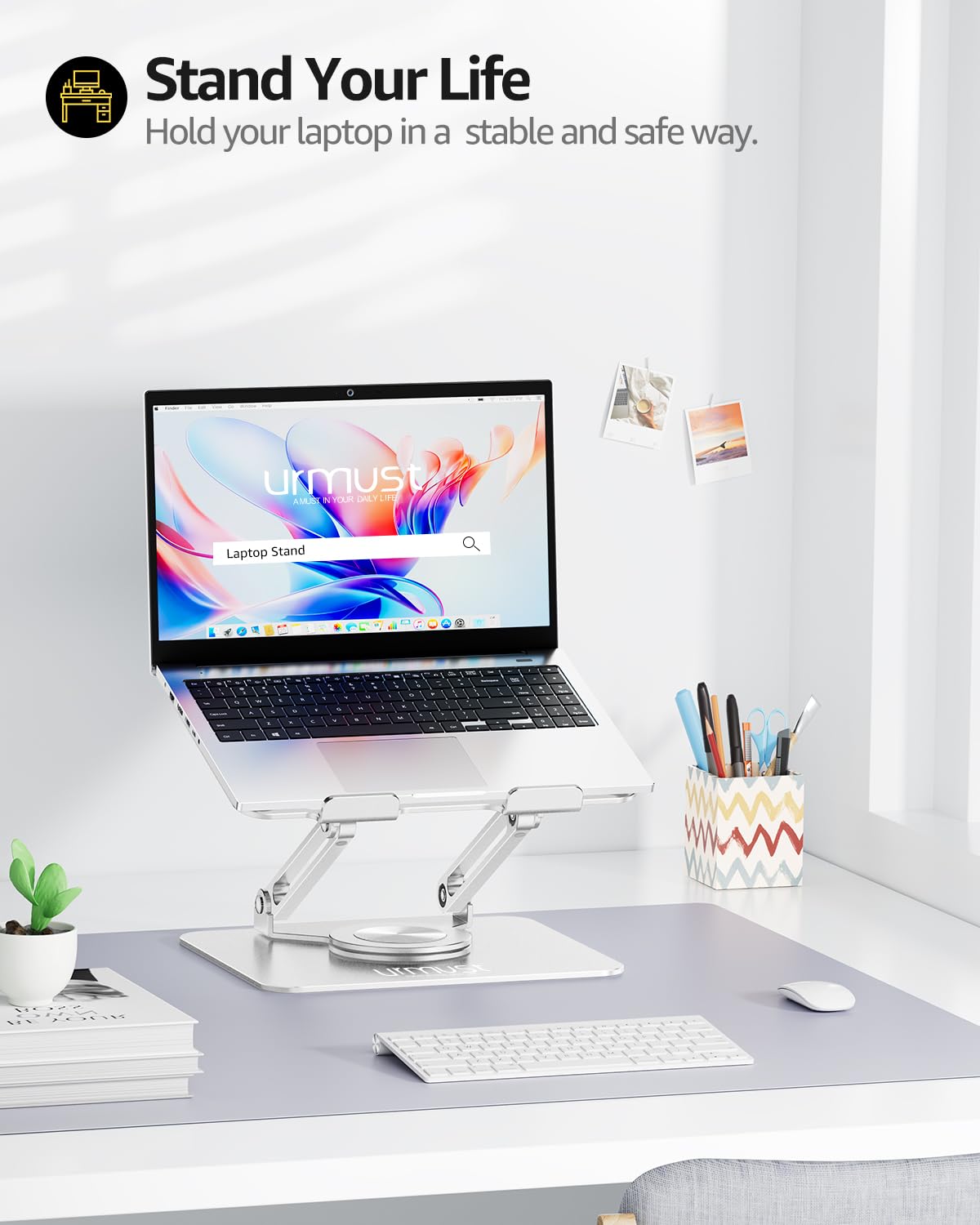 Urmust Laptop Stand For Desk With 360 Rotating Base, Computer Stand For Laptop Ergonimic Adjustable Laptop Riser For Desk Compatible With All Laptop 10 To 16 Inches