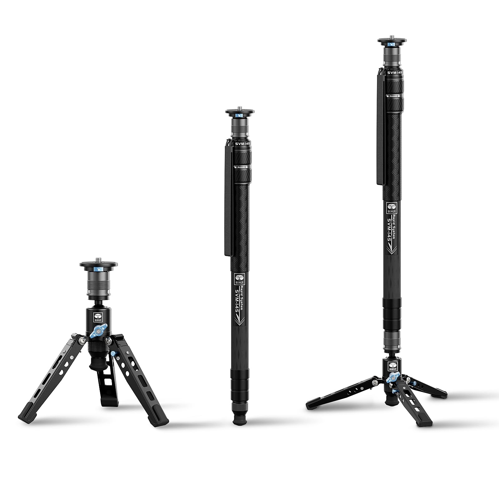 Sirui Svm 145 Rapid Monopod With Feet, 57� Professional Carbon Fiber Camera Monopod, One Step Rapid Height Adjustment, Lightweight Travel Monopod For Dslr Camera, Modular 3 In 1, Max Load 22Lbs
