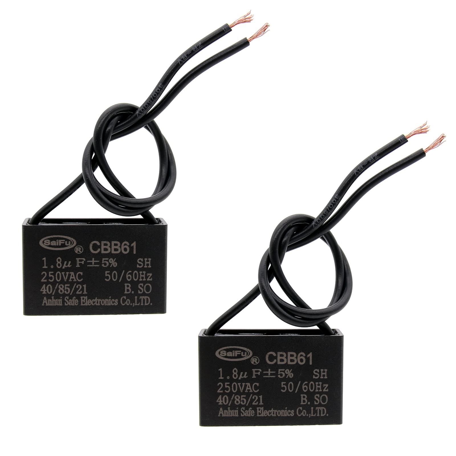 Akzytue Cbb61 Capacitor 1.8Uf 250V Ac Ceiling Fan 2 Wire 50/60Hz For Electric Fan Generator Pump Motor (2 Pack )