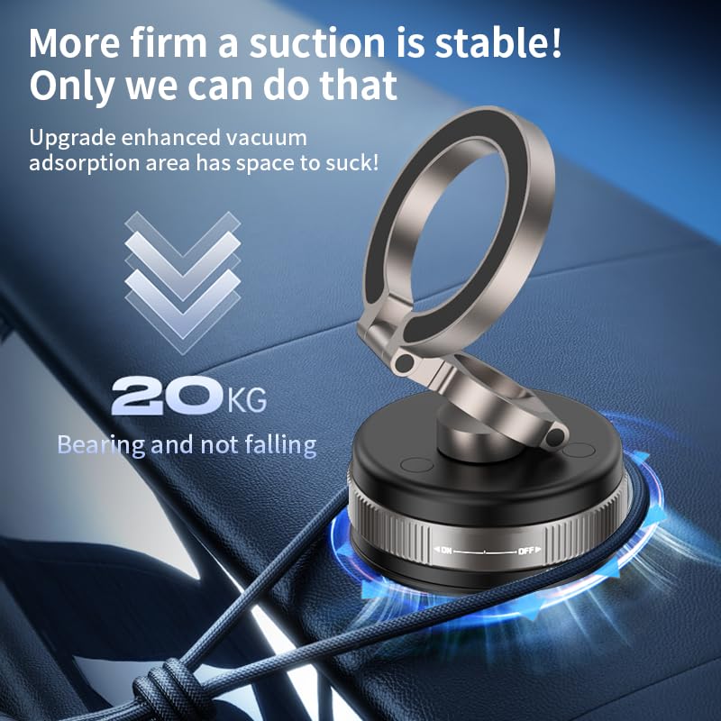 Uceento 360 Vacuum Magnetic Phone Holder, Suction Cup Phone Mount, Foldable Strong Magnetic Cell Phone Holder For Car/Gym/Mirror
