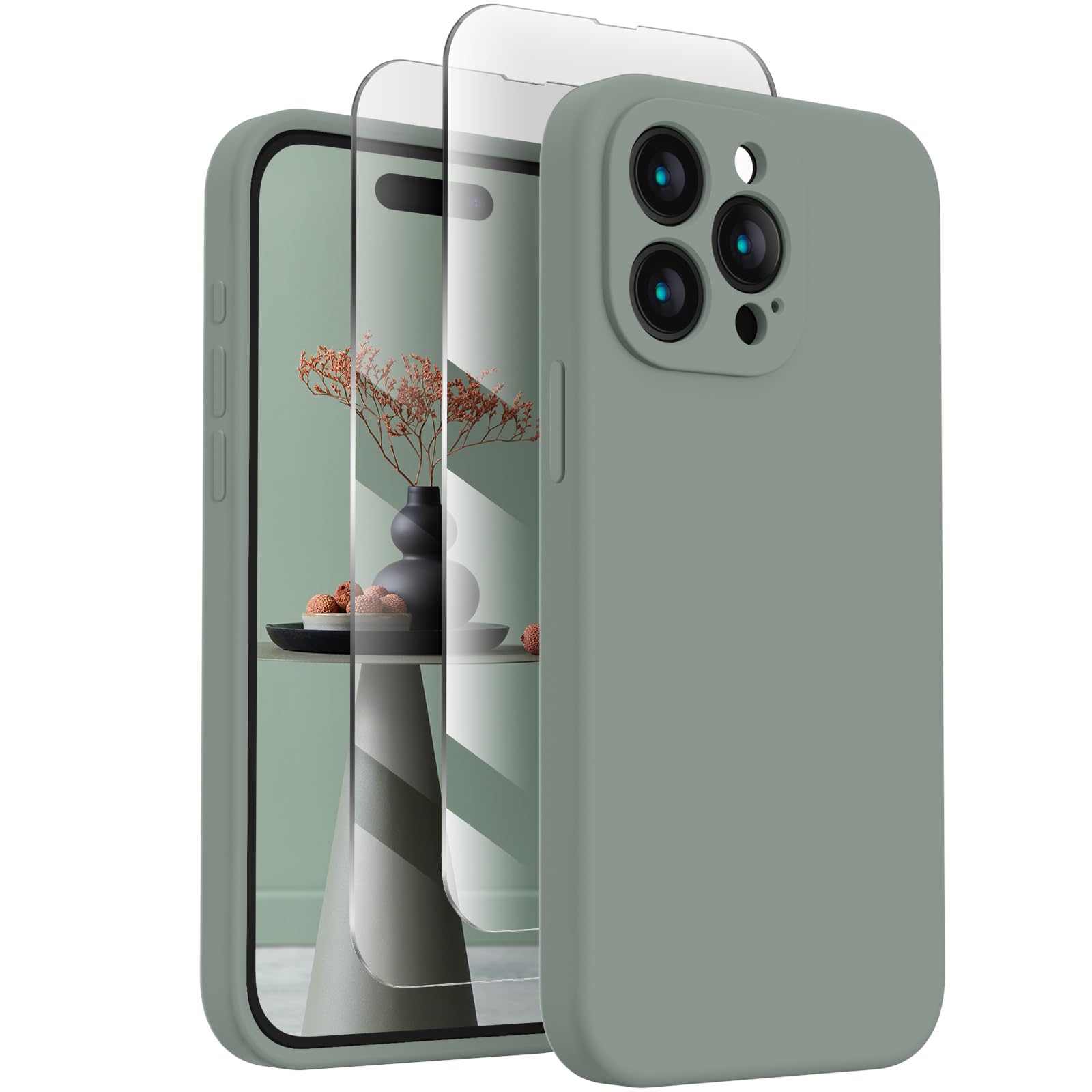 Firenova Designed For Iphone 15 Pro Case, Silicone Upgraded [Camera Protection] Phone Case With [2 Screen Protectors], Soft Anti