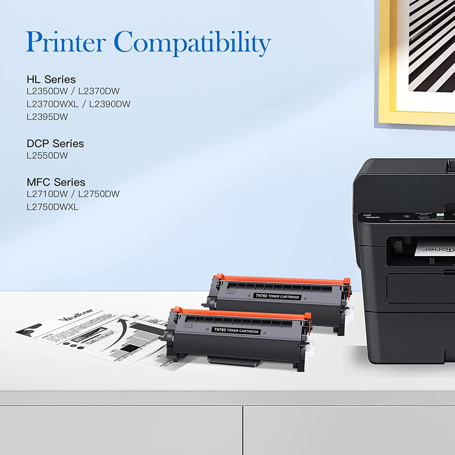 Valuetoner Tn760 Toner For Brother Printer Compatible For Brother Toner Tn 730/Tn 760 Use With Brother Hl L2350Dw Hl L2395Dw Hl