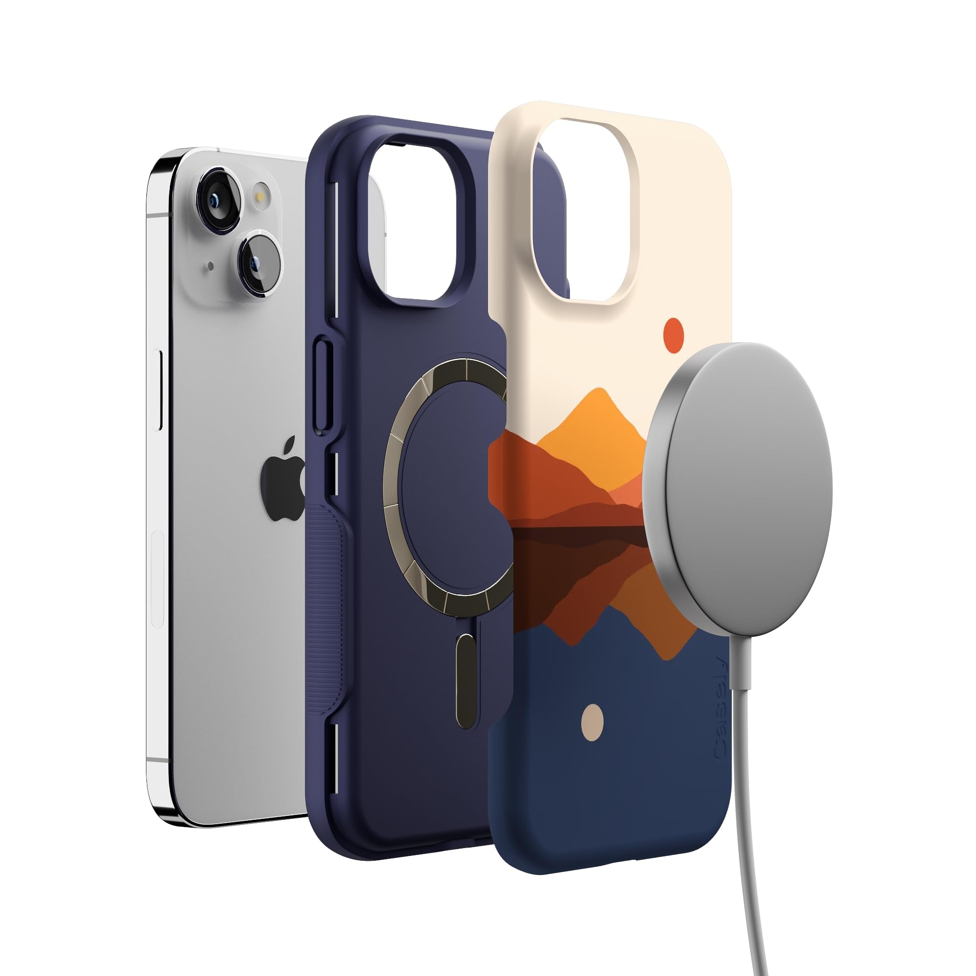 Casely Iphone 14 Case | Opposites Attract | Day & Night Colorblock Mountains | Compatible With Magsafe | Bold Protective Design