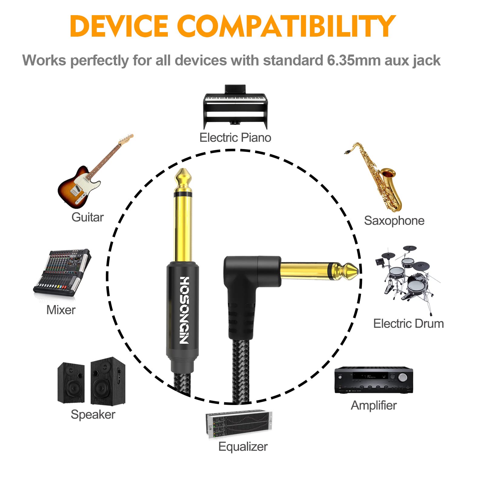 Hosongin Guitar Cable 3.3 Feet 2 Pack   1/4 Inch Electric Instrument Cable Bass Amp Cord For Electric Guitar, Bass Guitar, Elect