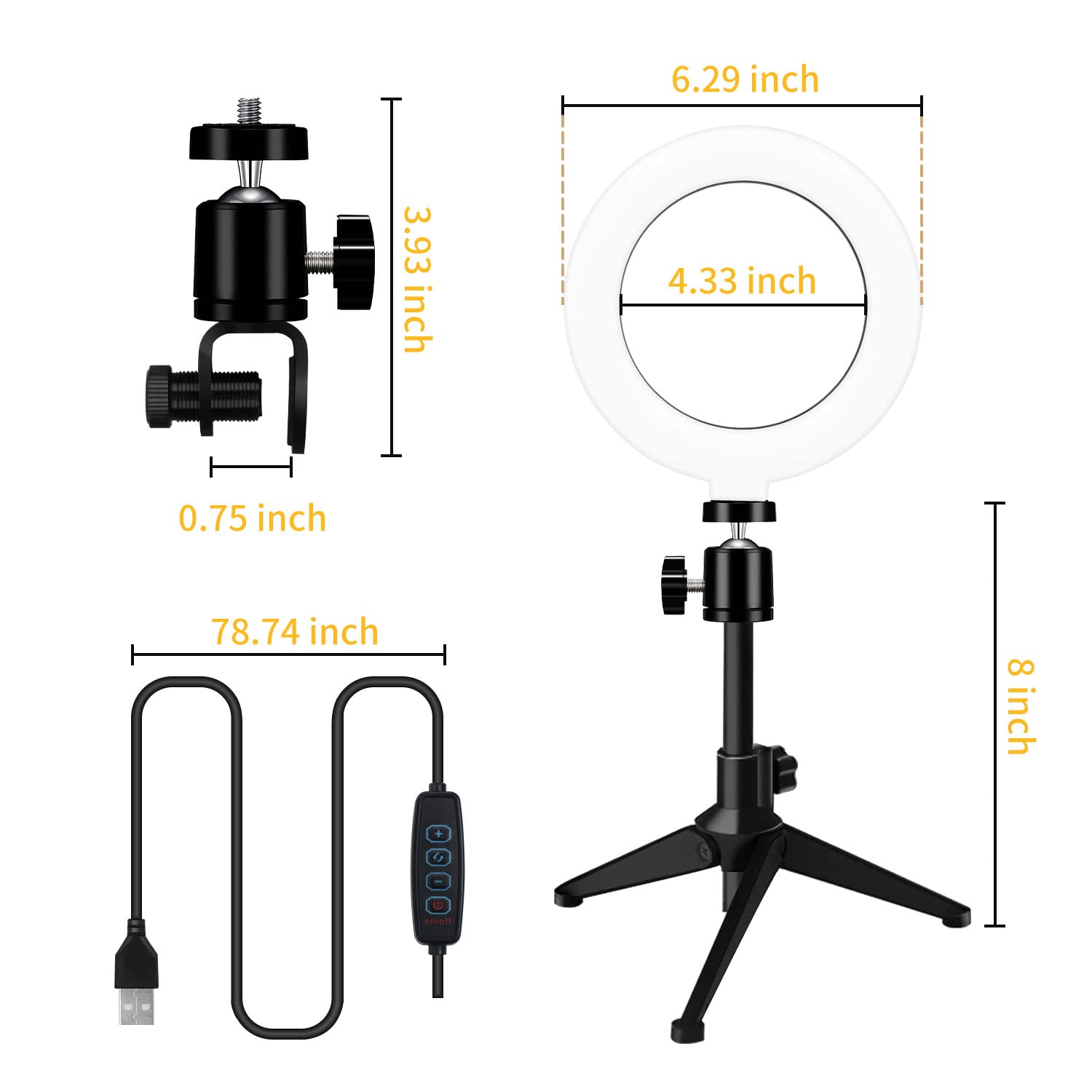 MEZHER Desk Ring Light - 6" Clip-on LED Lamp for Zoom Meetings, Warm White, Model ZM-HX160, with Tripod Stand for Video Recording and Gaming