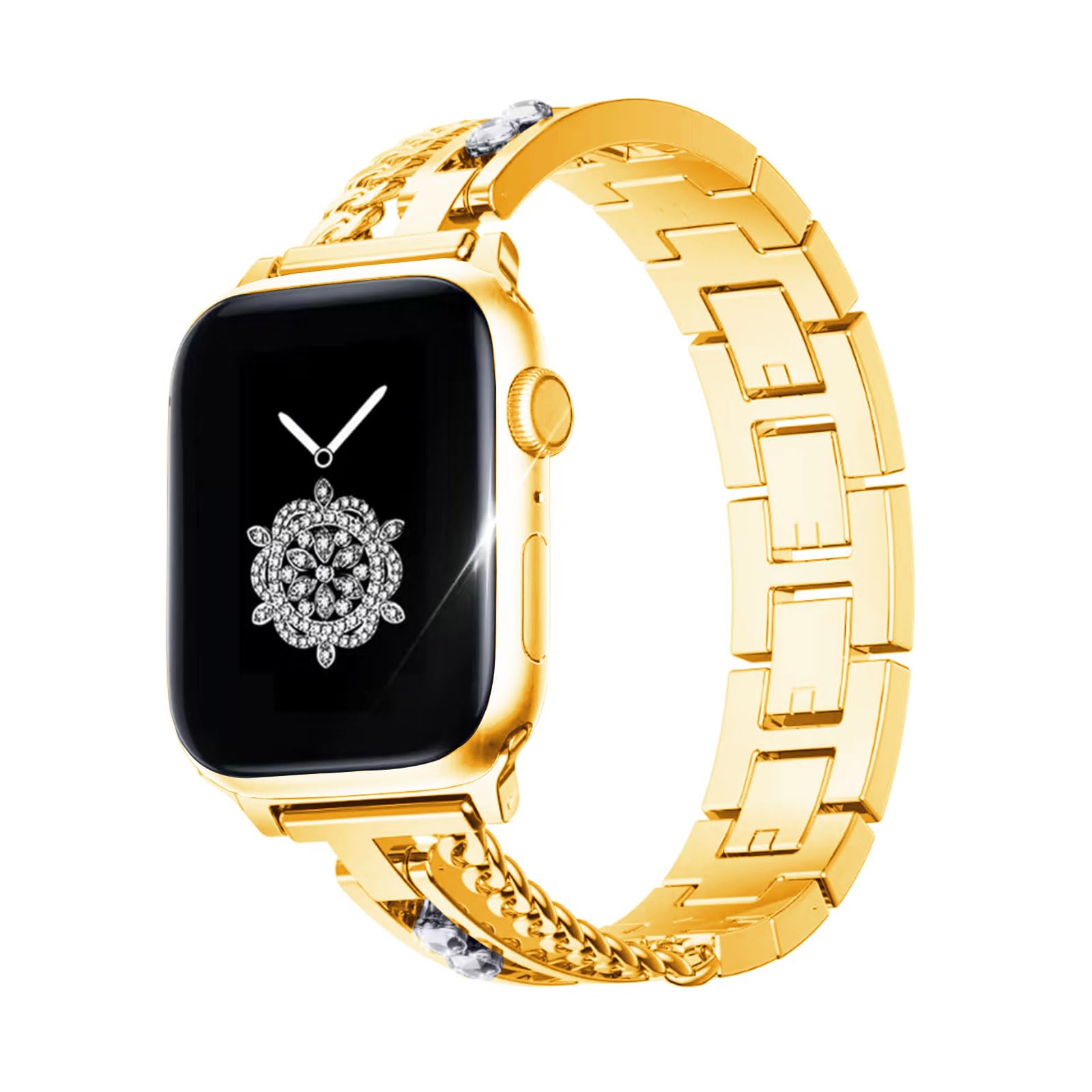 Kolgios 38/40/41Mm Gold Women Glossy Diamond Bling Watch Band For Apple Watch Series 9/8/7/6/5/Se Charm Fasion Smartwatch Bracel