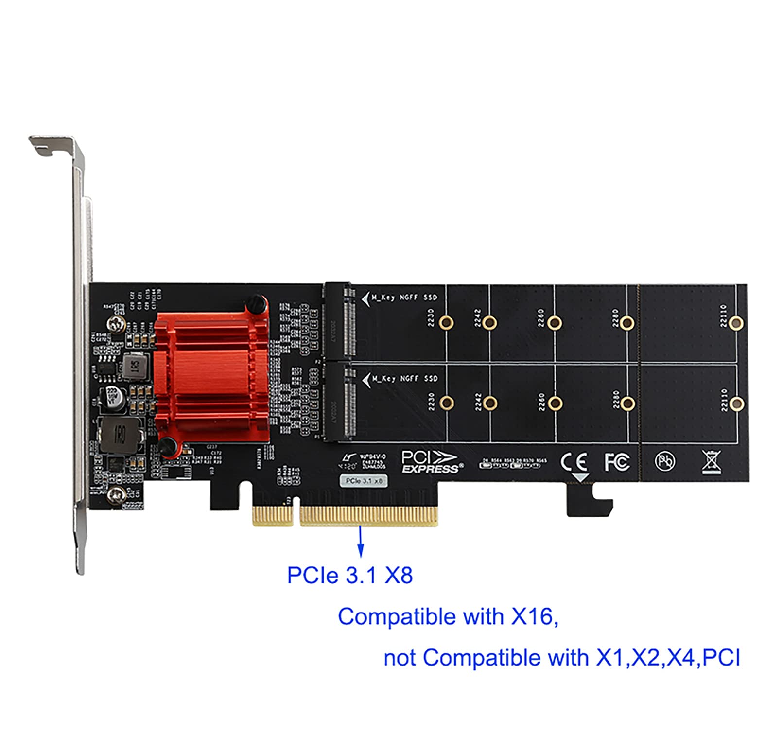 M.2 Nvme Pcie Adapter, M.2 Nvme Ngff Ssd To Pci E 3.1 Gen3 X8 X16 Card With Low Profile Bracket Support M.2 (M Key) Nvme Ssd 221