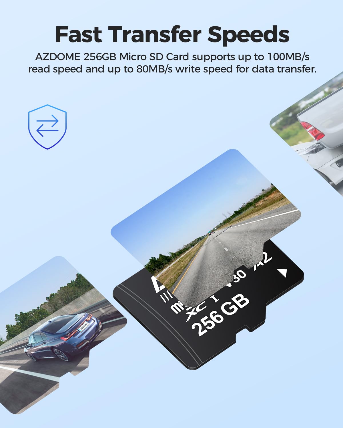 Azdome 256Gb Micro Sd Card Microsdxc Memory Card For Azdome M550 Gs63H Pro M63 M300 M300S M27 M17 M01 Pro Pg19X Dash Cam Full Hd