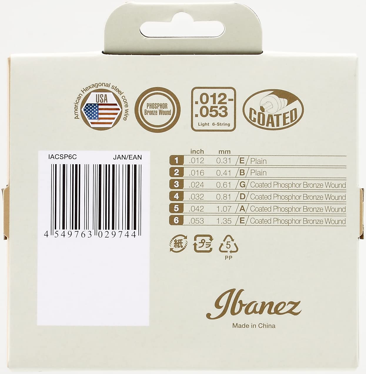Ibanez Phospher Bronze Acoustic Guitar Strings-Light Guage (Iacsp6C)