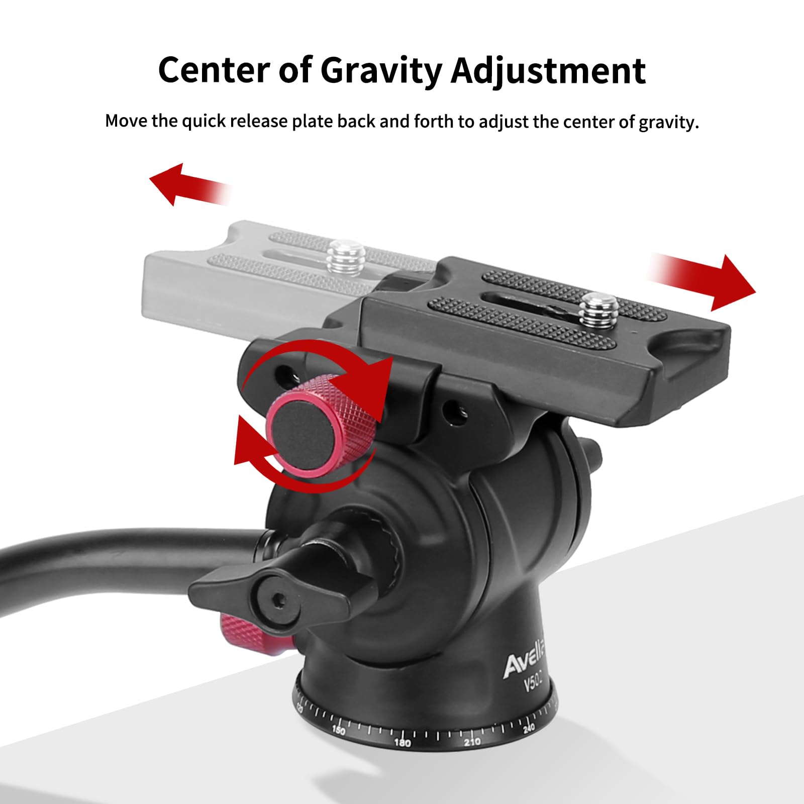 AVELLA Tripod Fluid Head V502 - Pan Tilt with Arca Quick Release Plate, Black, for DSLR & Video Cameras, Supports up to 6.6lb