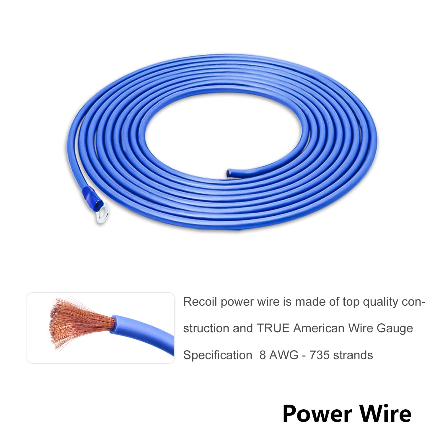 Recoil True 8 Gauge Complete Cca Amplifier Wiring Kits With Ofc Rca Cable, Power Cables, Ground Cables, Turn On Wire, Speaker Wi
