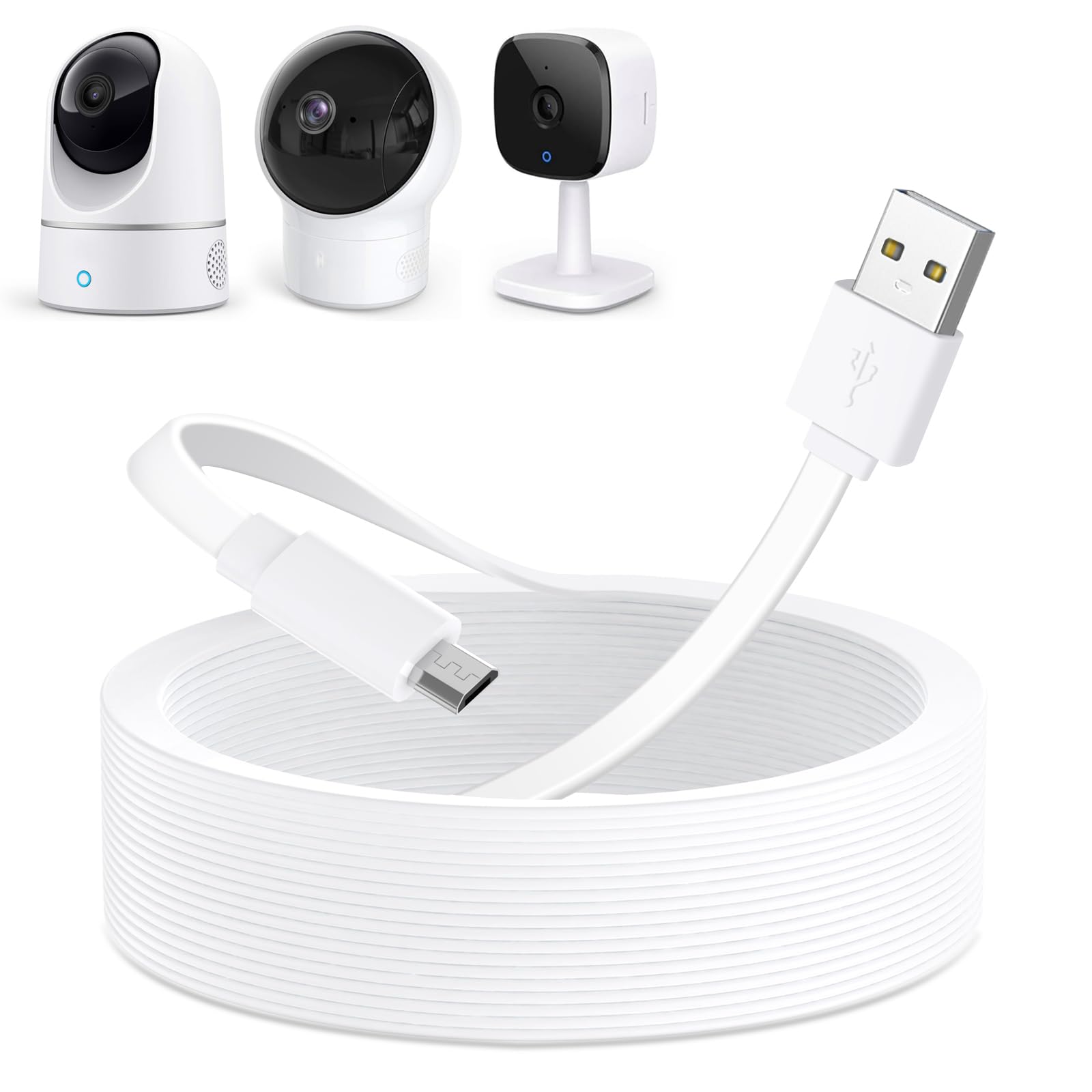 Delilyn 25Ft Micro Usb Extension Cable Compatible With Eufy Security Indoor Cam E220/P24, Flat Power Cable For Eufy Security Ind