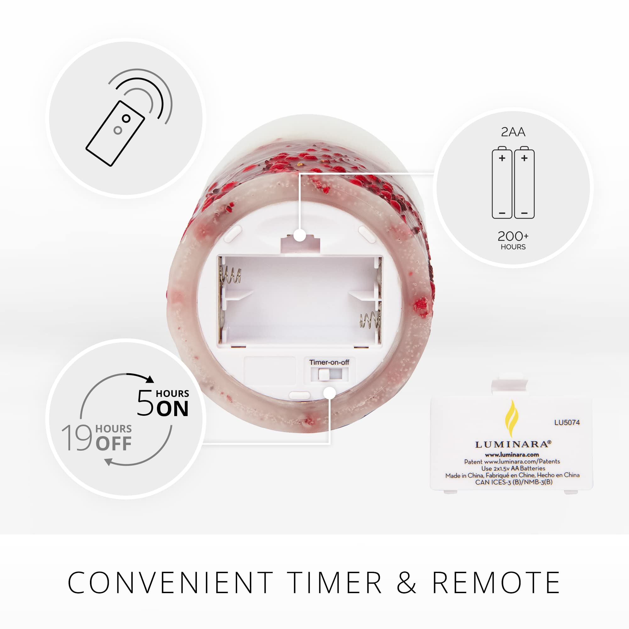 Luminara Flameless Led Candle Embedded Moving Flame Pillar Unscented Real Wax With Recessed Edge, Remote Ready, Timer (4.5 Inch,