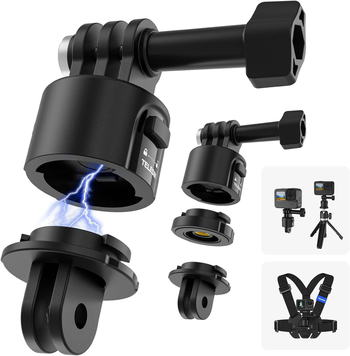 Telesin Mount Adapter Base For Gopro Accessories, Quick Release Magnetic Camera Tripod Mounts For Dji Action Osmo 3/4/5 Pro Pocket Selfie Stick Backpack Head Chest Neck Bike Motorcycle Helmet Mounting