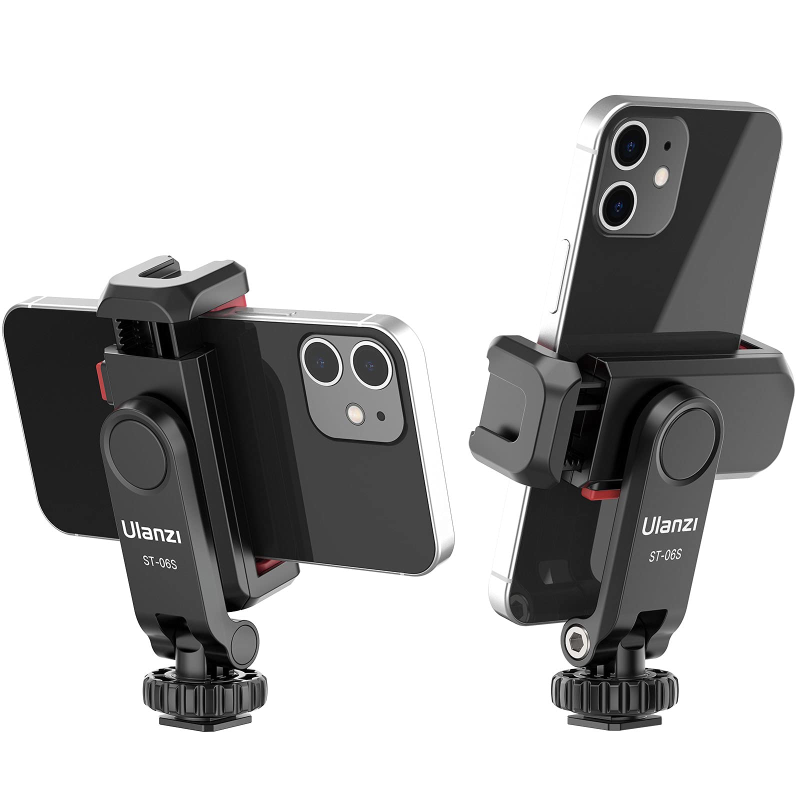 ULANZI Phone Tripod Mount ST-06S, Universal Smartphone Mount Adapter with 2 Cold Shoe, 360 Rotates Adjustable Cell Phone Clip Cl