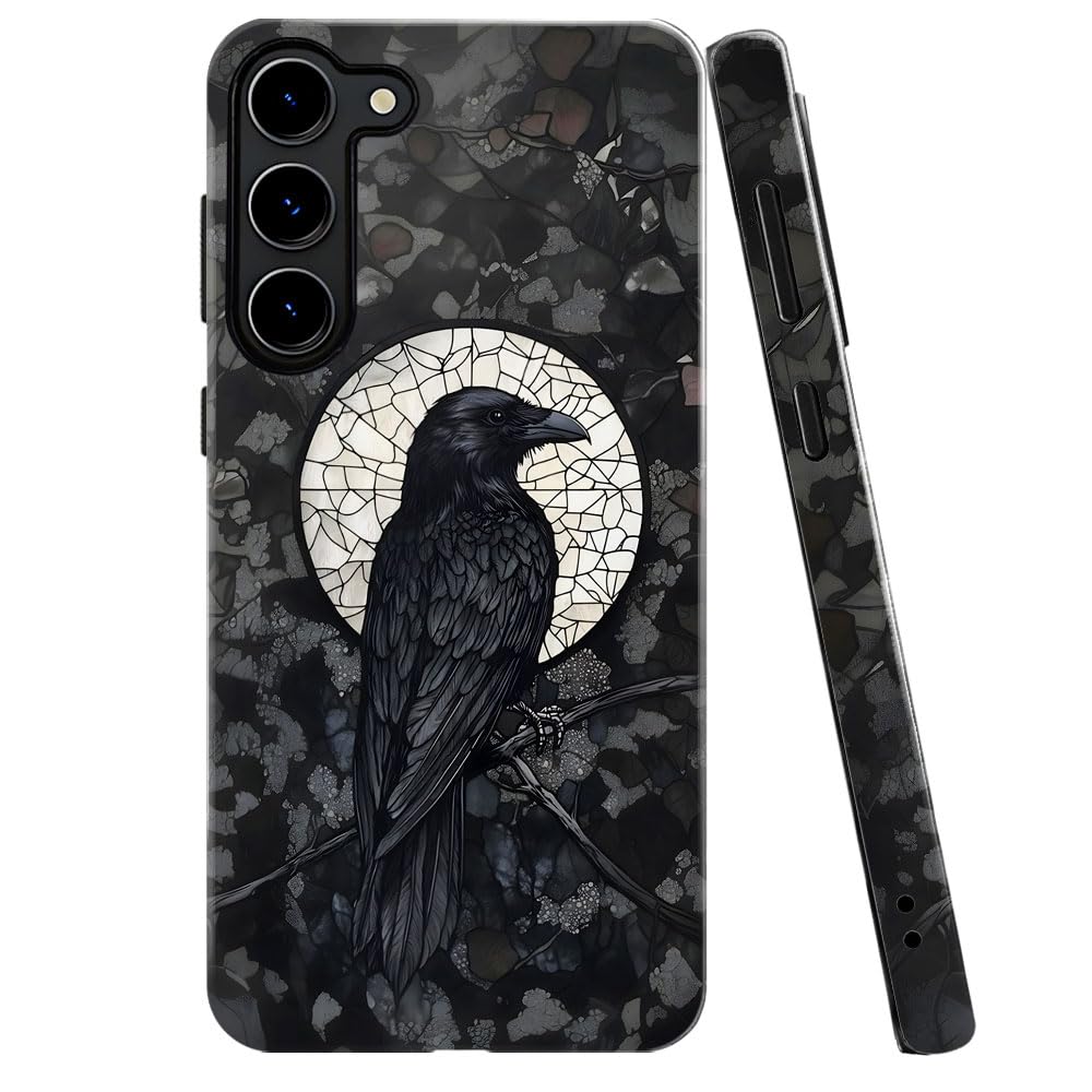 Case for Samsung Galaxy S23 Plus,Black Crow Raven Moon Celestial Gothic Phone Case Military-Grade Drop Protection Cover for Wome
