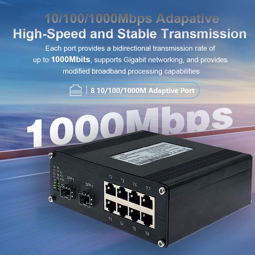 Industrial 8 Port Gigabit Ethernet Switch Din Rail/Wall Mount 8 Port Rj45 10/100/1000Mbps Unmanaged Din Rail Switch Hardened 10