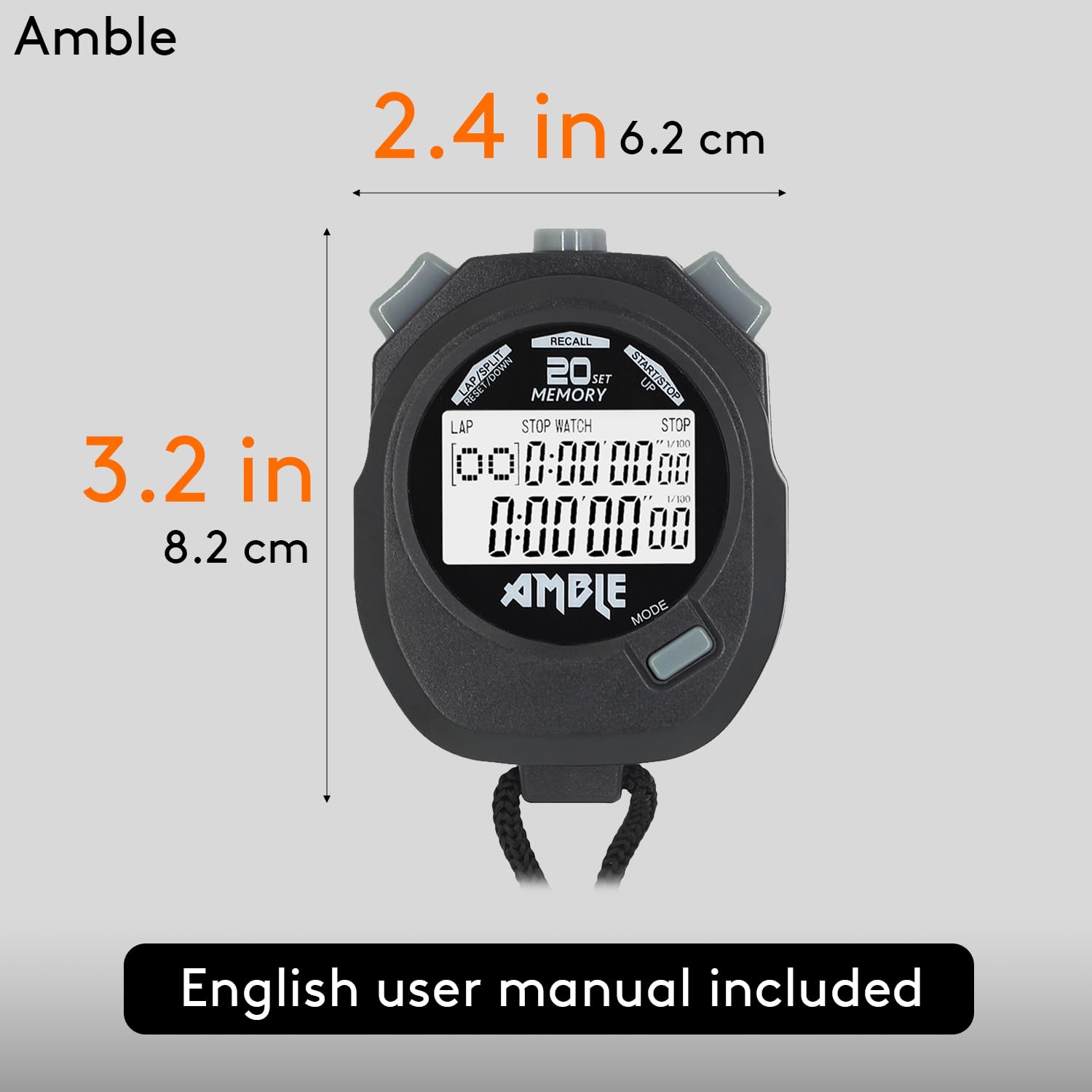 Stopwatch, Amble Countdown Timer And Stopwatch Record 20 Memories Lap Split Time With Tally Counter And Calendar Clock With Alar