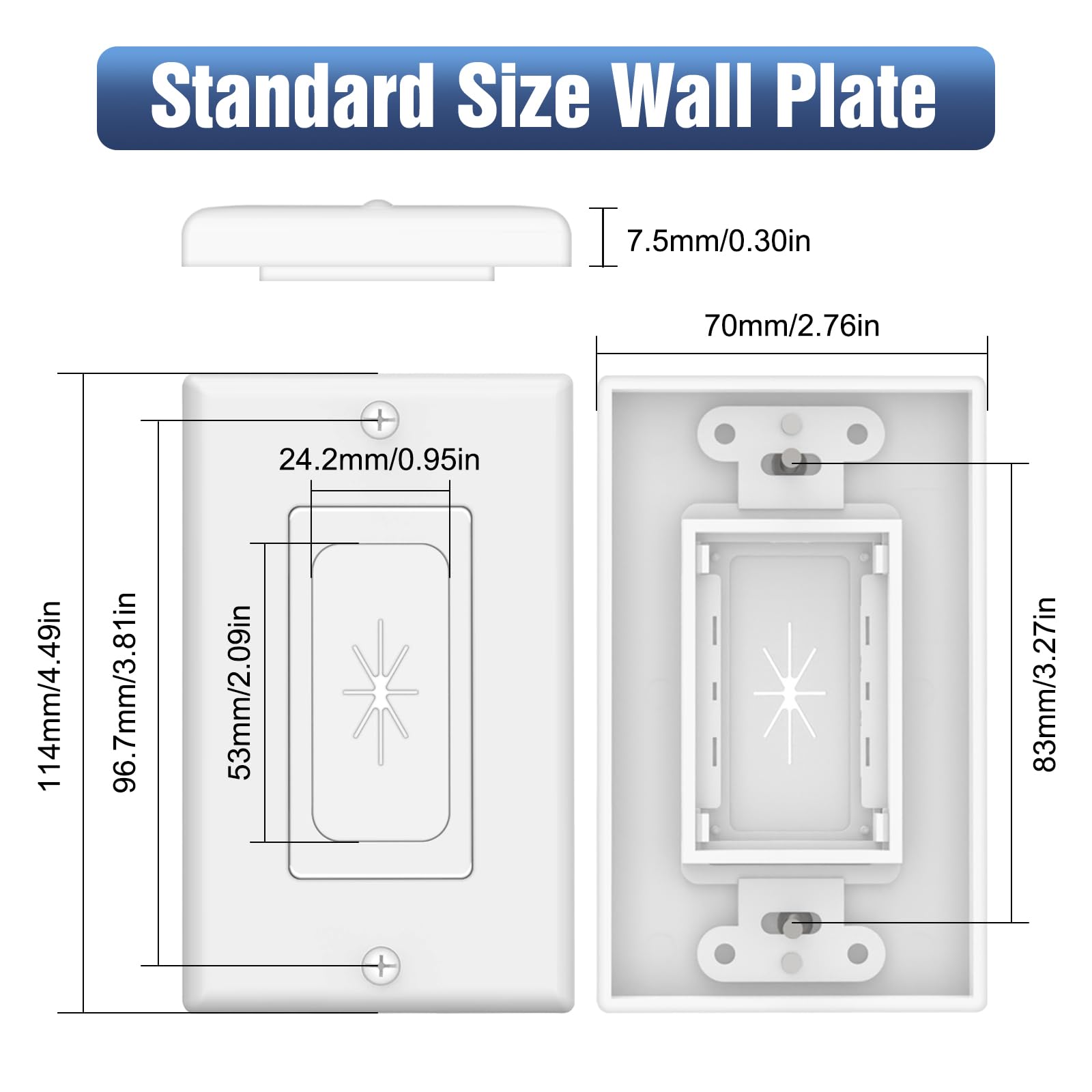 Vcelink Wall Plate Cable Pass Through With Mounting Bracket, Single Gang Flexible Rubber Opening Cable Outlet Cover For Low Volt