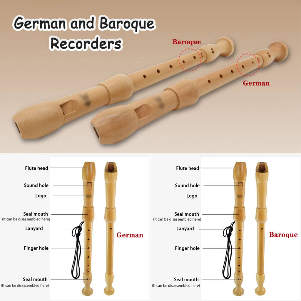 Recorders Instrument, German Recorders 8 Holes For Beginners, Baroque Recorders 3 Piece For Professional, Maple Wood F Key Alto