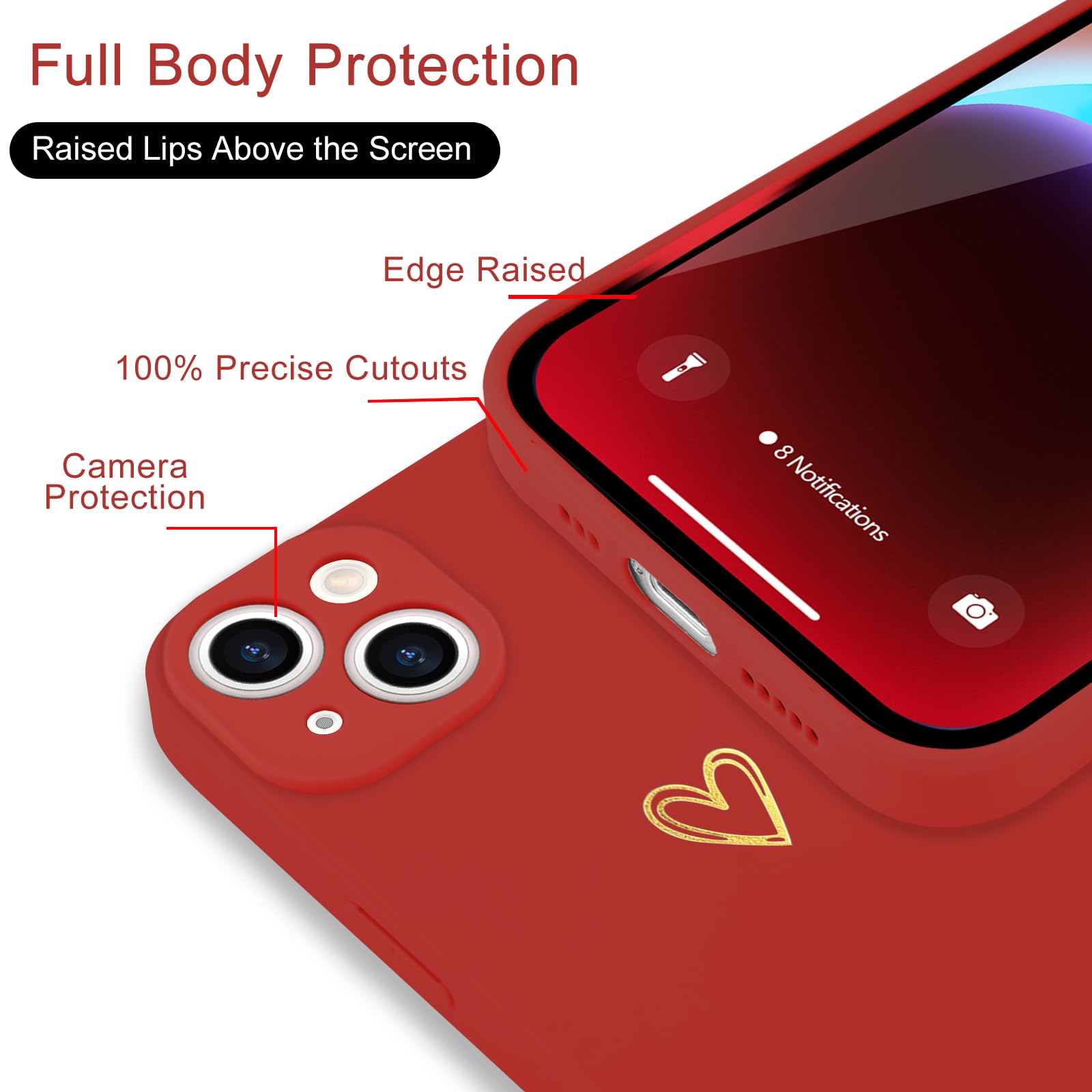 Wirvyuer For Iphone 14 Plus Case Cute Heart Pattern Soft Shockproof Slim Protective Silicone Phone Case Cover For Women Girls, B