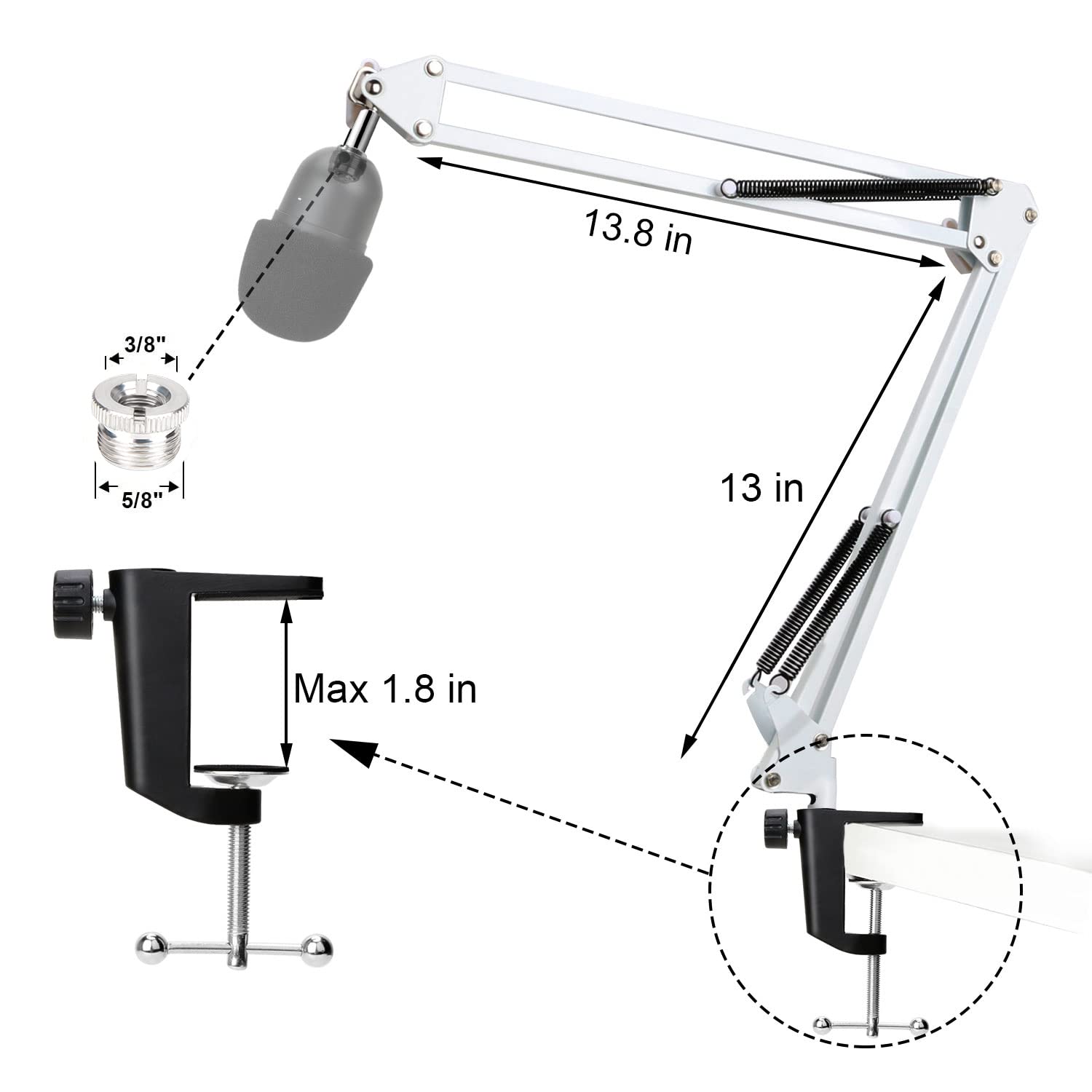 YOUSHARES Razer Seiren Mini Boom Arm with Pop Filter   Mic Stand with Foam Cover Windscreen Compatible with Razer Seiren Mini Streaming Microphone(White)