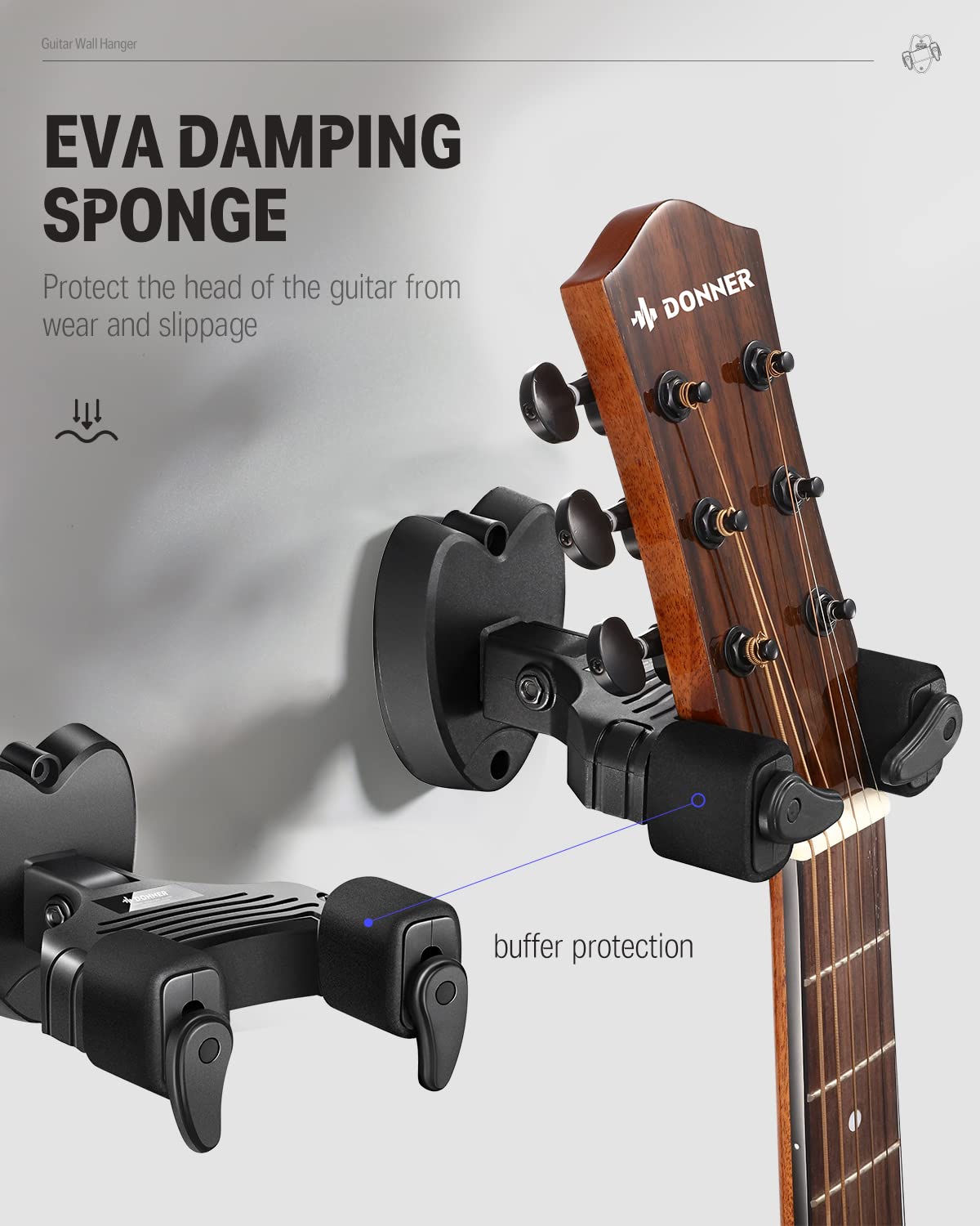 Donner Guitar Wall Mount Locking 3 Pack, Guitar Wall Hangers Auto Lock For Acoustic Electric Guitar Bass Mandolin, Black