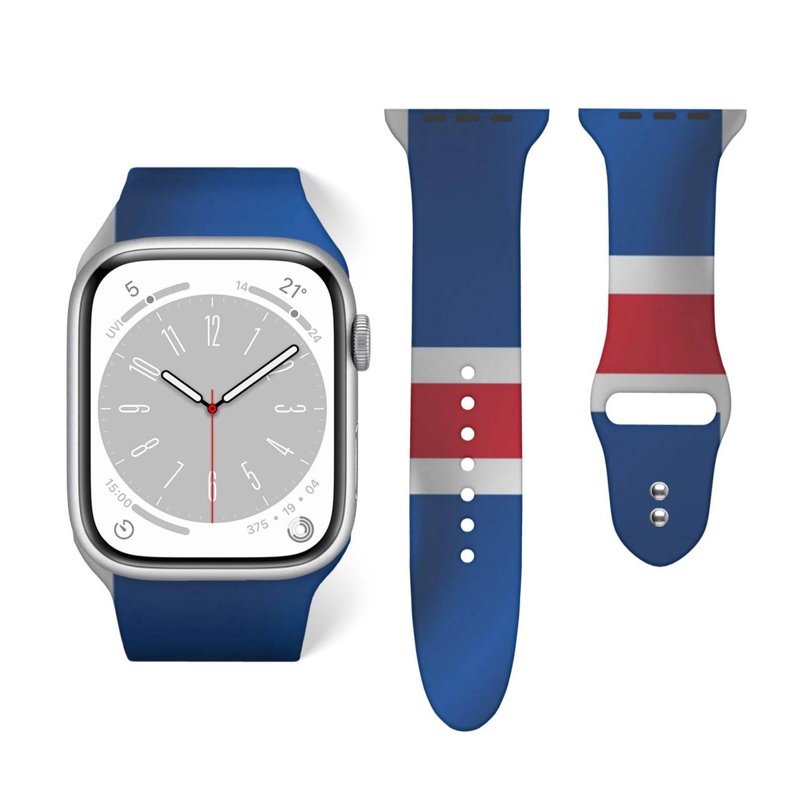 Soft Silicone Strap Adjustable Replacement Bands Compatible with Apple Watch Flag Of Iceland Icelandic National Symbol, Fashiona