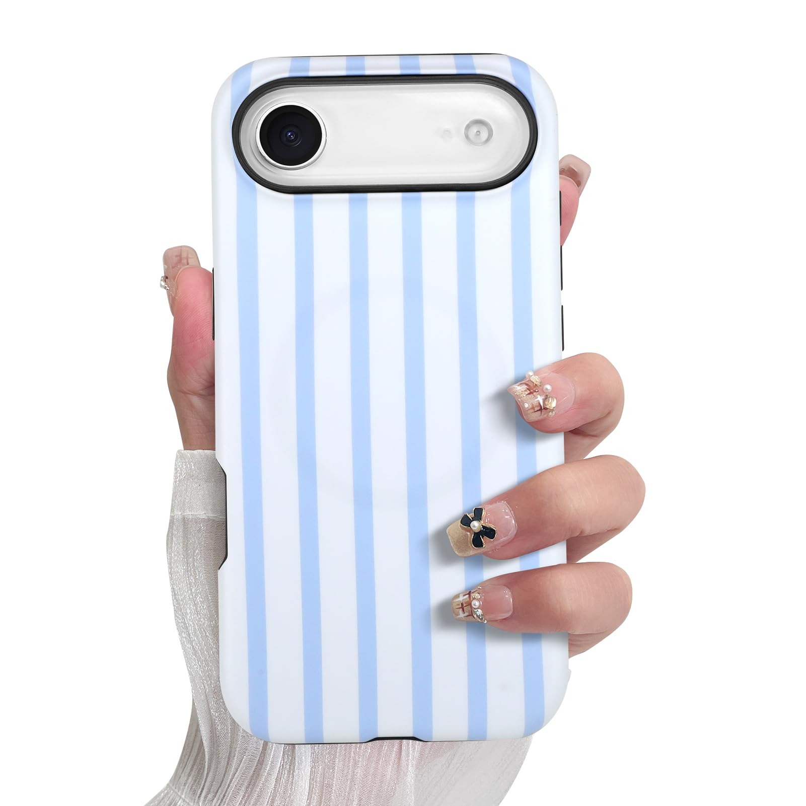 SOKAD Magnetic Vertical Stripes Phone Case for iPhone Air, Cute Light Blue Striped Line Pattern Compatible with Magsafe Matte Pr