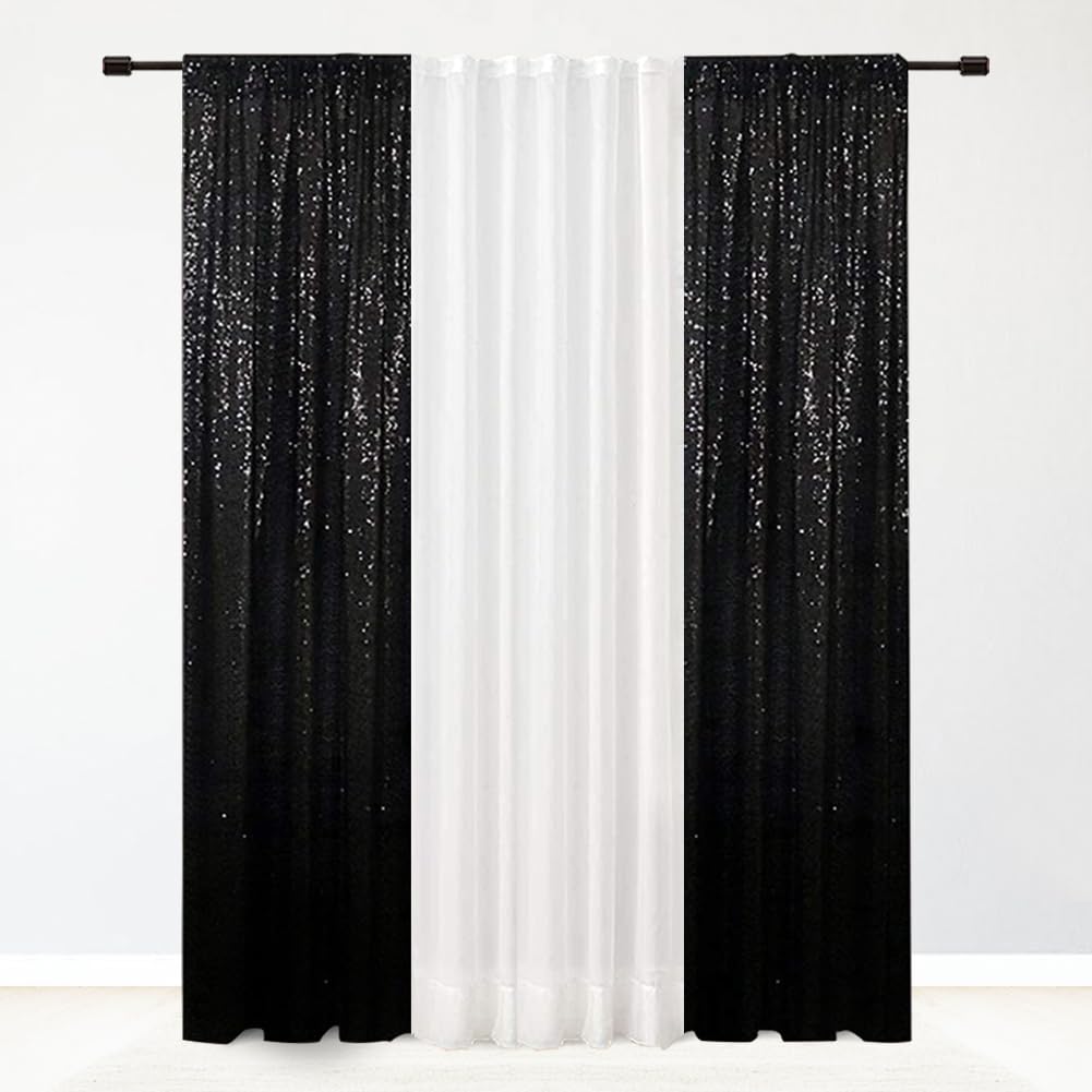 Eternal Beauty Black Sequin Backdrop Curtains For Wedding Party Decor, Sequin Christmas Backdrop Curtain (2 Pack, W2 X H8Ft,Blac