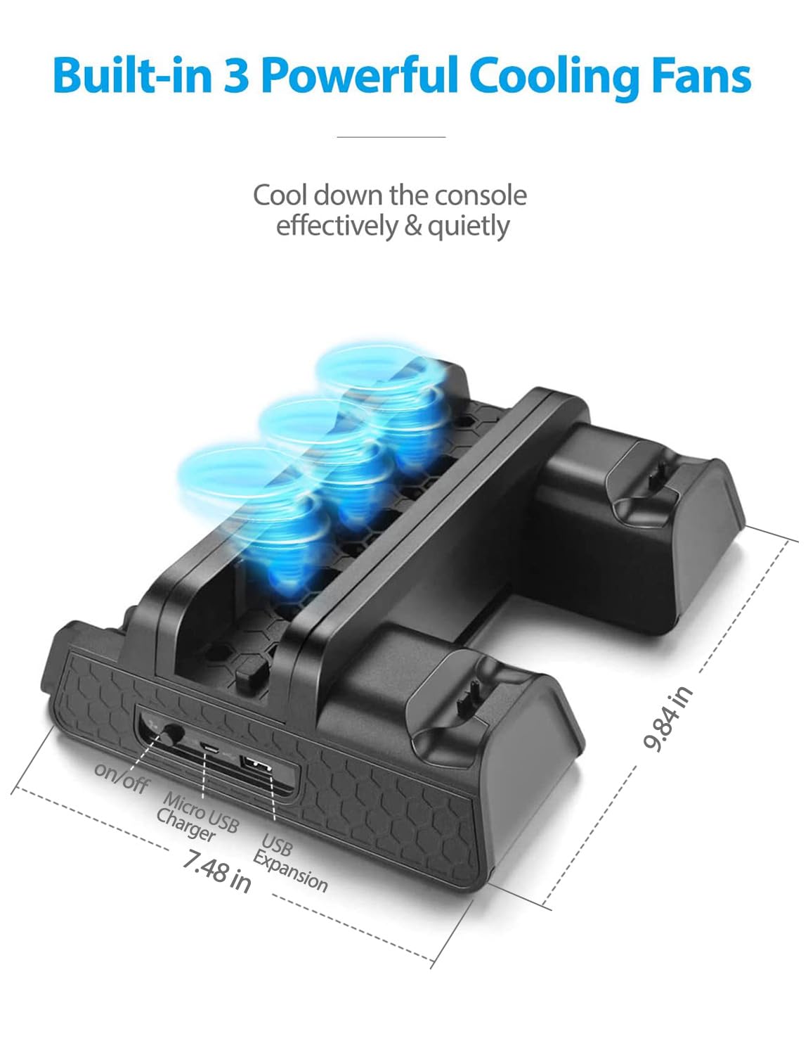 Urwoow Vertical Stand For Ps4/Ps4 Slim/Ps4 Pro   Cooling Fan With Ps4 Charger Controller Charging Station With Game Storage (Black)