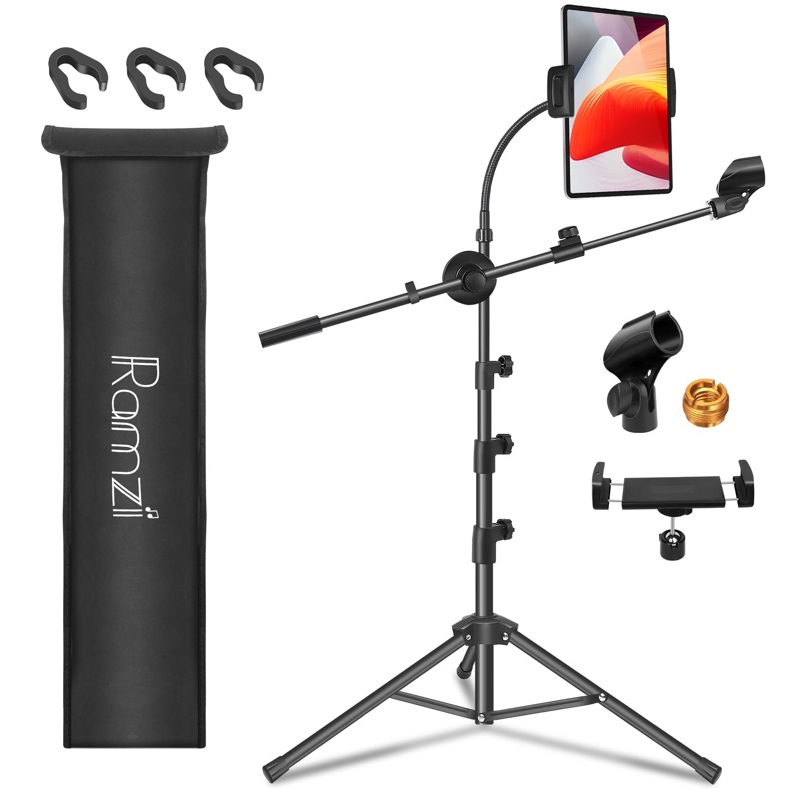 Ramzi Mic Stand,6 In 1 Microphone Stand Floor Boom Mic Stand, Support Boom Gooseneck Mic Clips Tablet Phone Holder Any Combinati