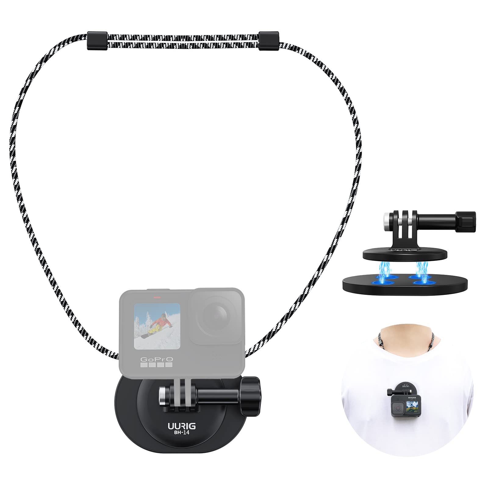 Magnetic Neck Selfie Holder For Gopro, Action Camera Mount Quick Release Plate, Chest Shoulder Support Angle With Joint Mount, For Go Pro Max Hero 11 10 9 8 7 Insta360 Dji Action Iphone Android