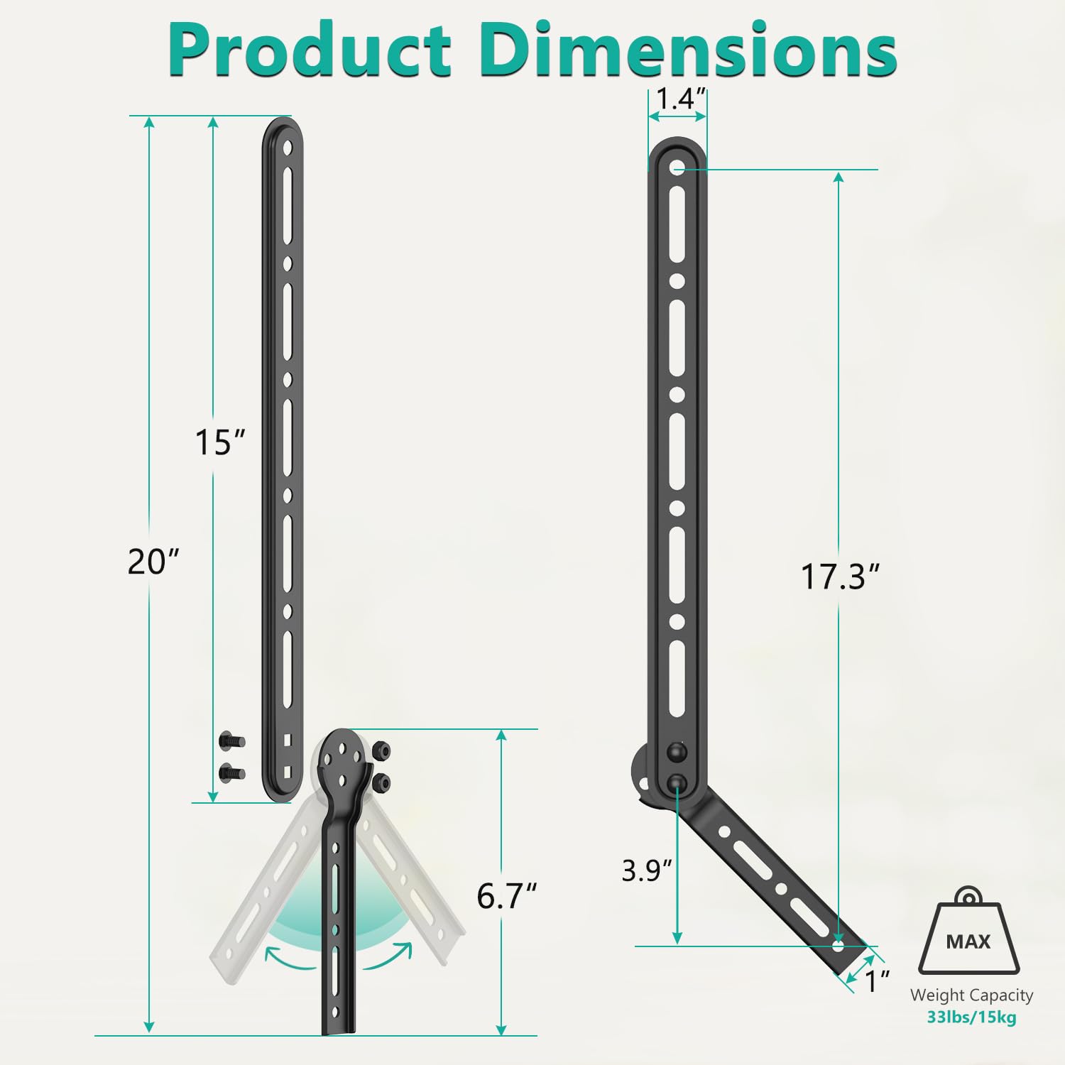 Wali Sound Bar Mount Bracket, For Mounting Above Or Under Tv, With Adjustable 3 Angled Extension Arm, Fits Most 23 To 65 Inch Tv