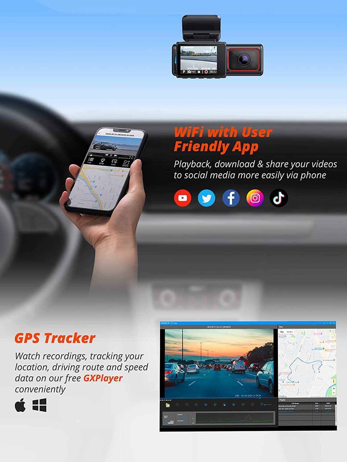 Kingslim D6 4K Dual Dash Cam   Wifi & Gps 4K Front And 1080P Inside Type C Uber Car Camera With Super Night Vision And 24 Hour P