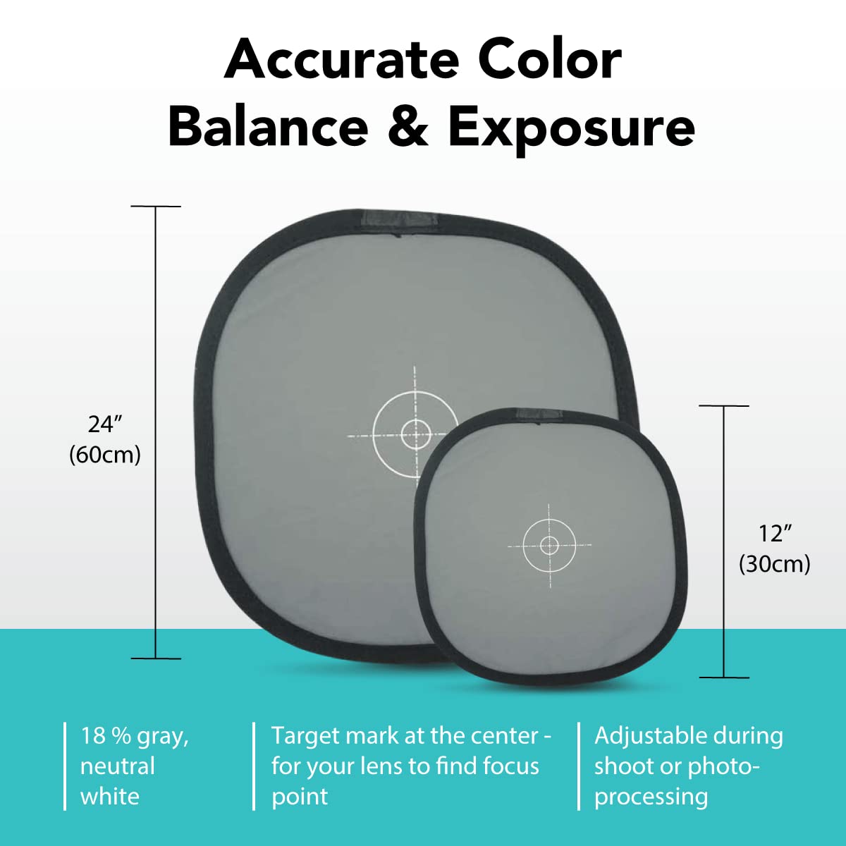 Foto&Tech Double Sided 18% Gray Card And White Balance Disc, Gray And Neutral White Panel With Nylon Bag And Cable Tie, Collapsi
