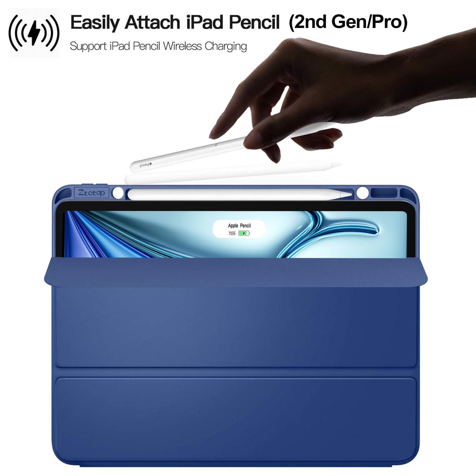 Ztotopcases For Ipad Air 13 Inch (M2) Case/Ipad Pro 12.9 3Rd Generation 2018 With Pencil Holder, Lightweight Slim Soft Tpu Back