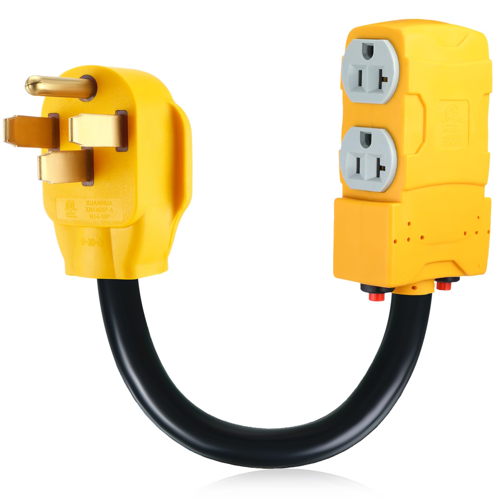 Kanayu 1.8 Ft 50 Amp To 20 Amp 110V Rv Distribution Adapter Compatible With Nema 14 50P To 4X 5 20R/ 5 15R 4 Prong Rv Generator