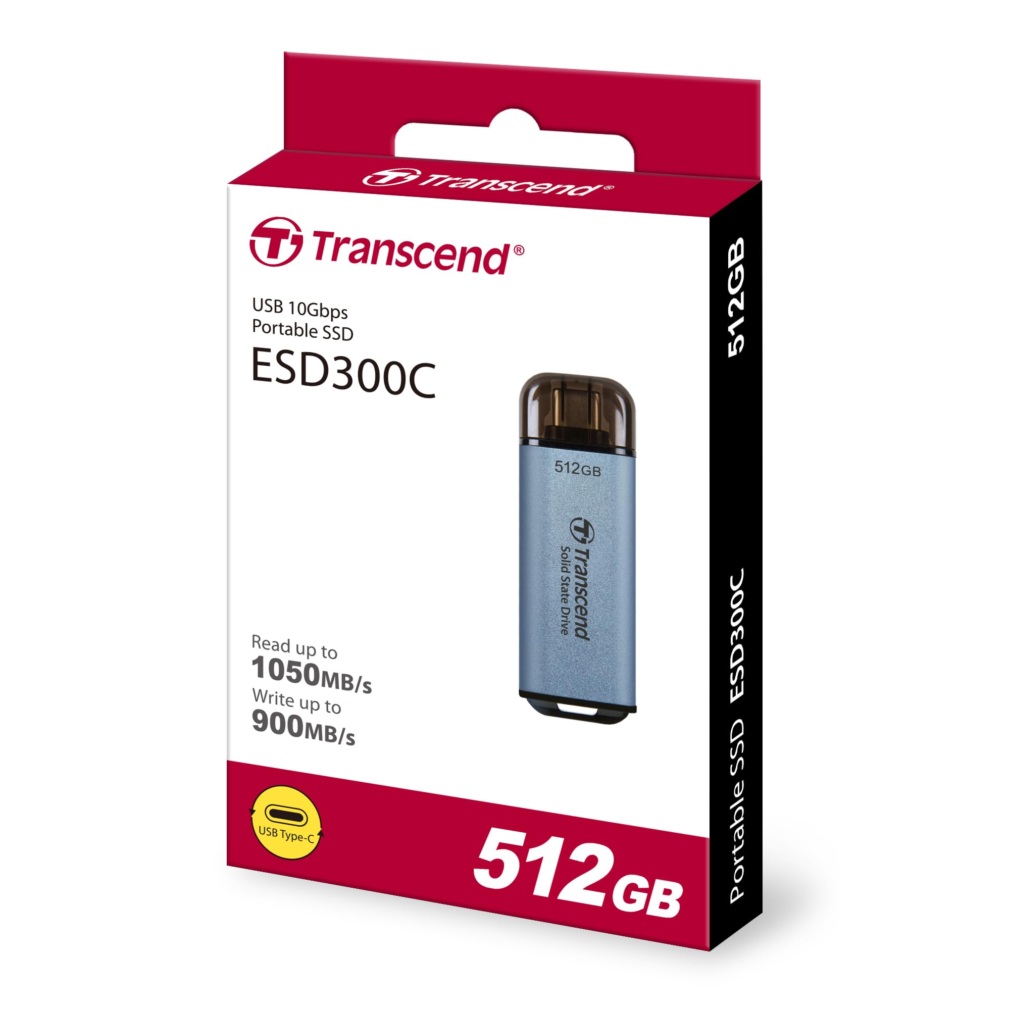 Transcend 512GB ESD300C, External Solild State Drive, Portable SSD, Compatible w/iPhone 4K ProRes, Up to 1050 MB/s,Type C, Sky Blue   TS512GESD300C