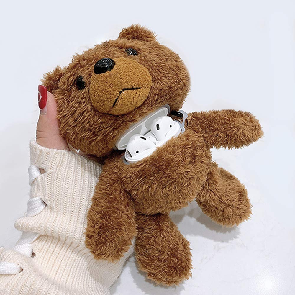 Guppy for AirPods Case Girls 3D Cartoon Cute Teddy Bear Doll Plush Fluffy Warm Carrying Case Soft Protective AirPod Case Cover A