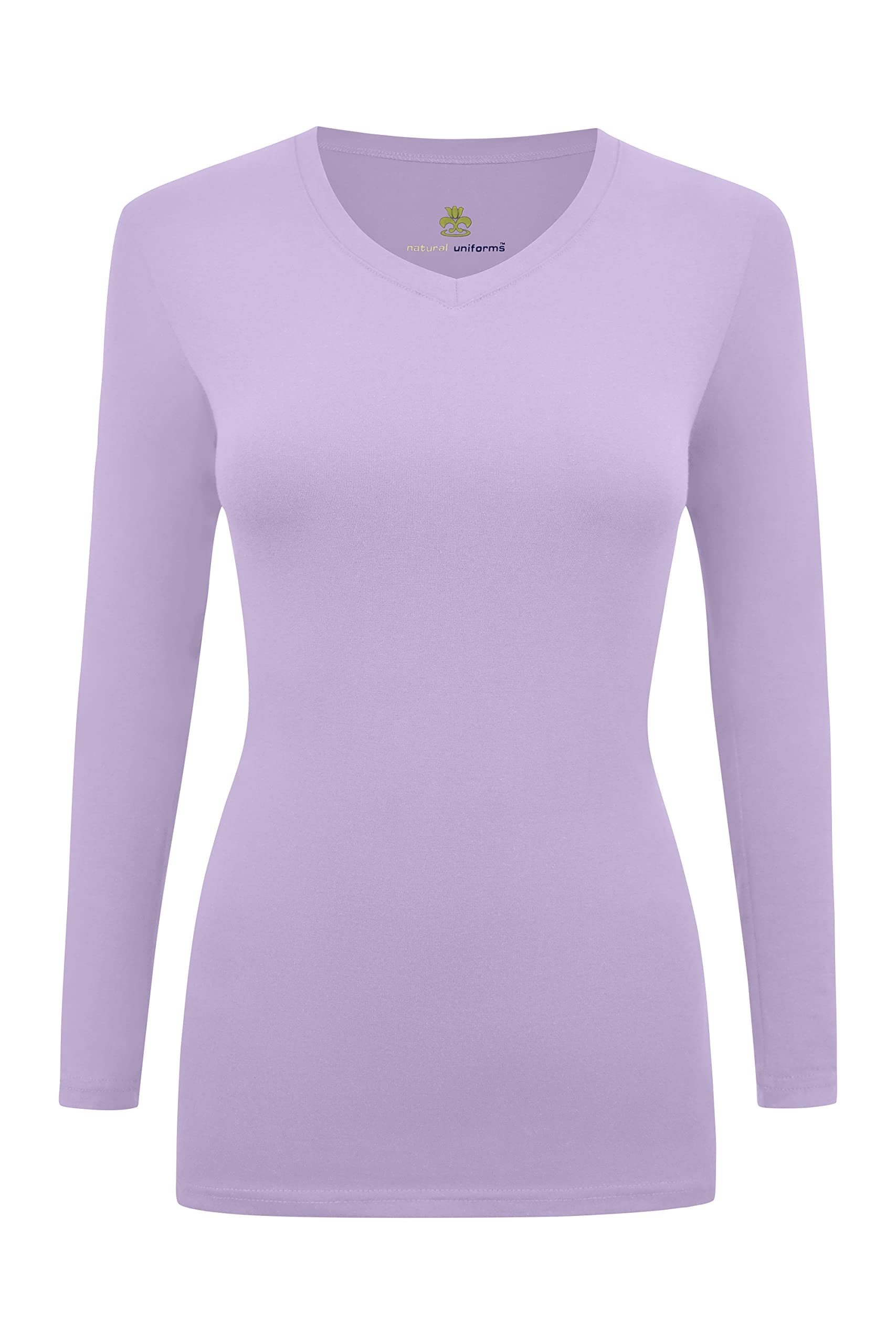Natural Uniforms Womens Long Sleeve V Neck T Shirt Under Scrub (Lavender, X Small)