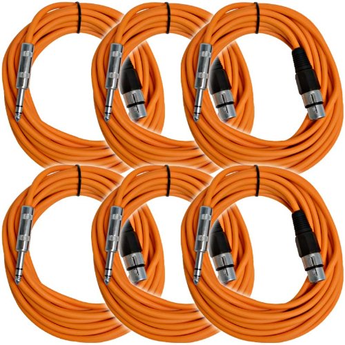 Seismic Audio - Satrxl-F25Orange-6Pack - 6 Pack Of 25 Ft Xlr Female To 1/4'' Trs Patch Cable Snake Cords Balanced - Orange