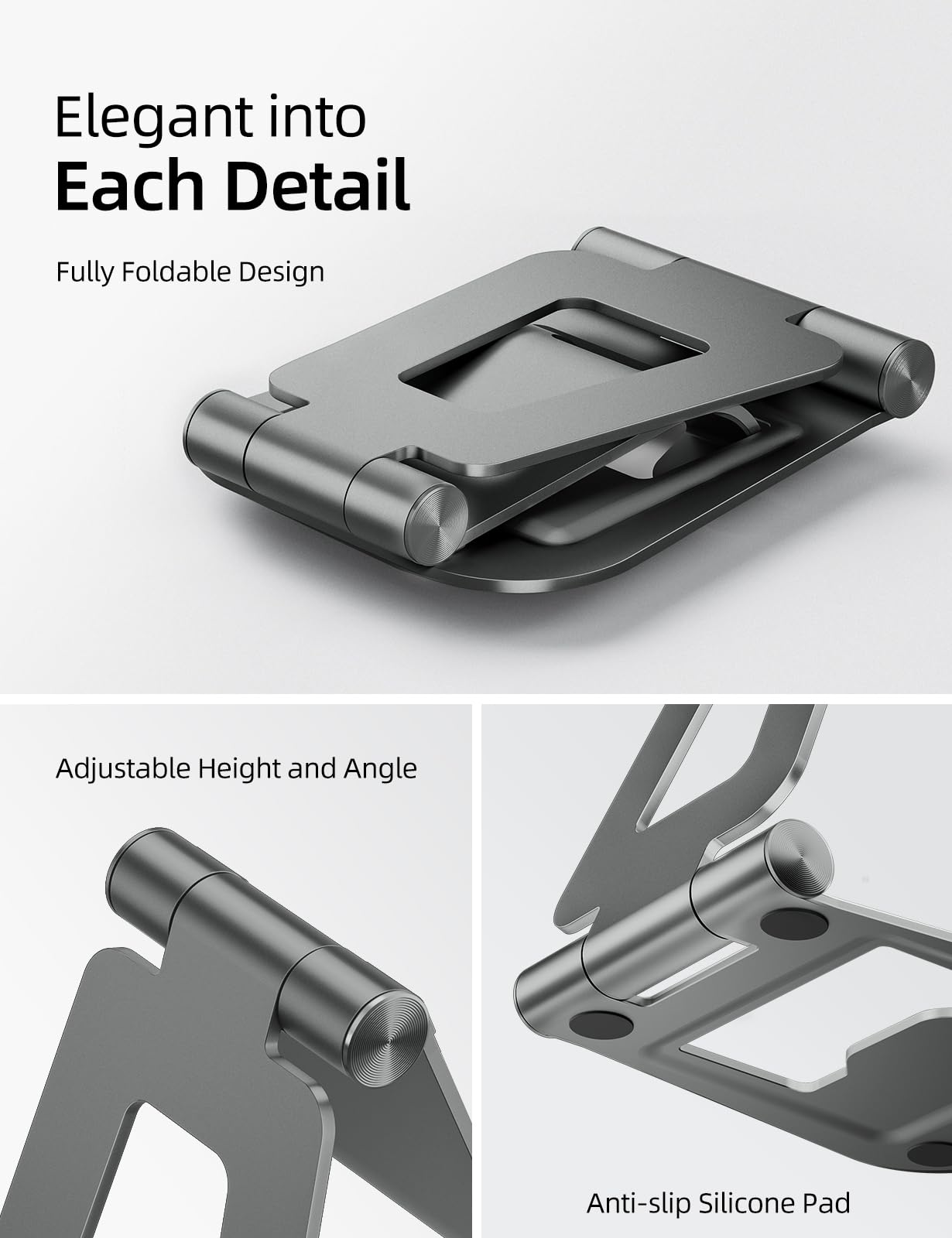 Nulaxy Aluminum Dual Foldable Ipad Stand, Fully Adjustable Desktop Tablet Holder, Ipad Accessories For Office Kindle Compatible With Mobile Devices Ipad Pro/Air/Mini, Iphone Pro/Max/Plus, Gray