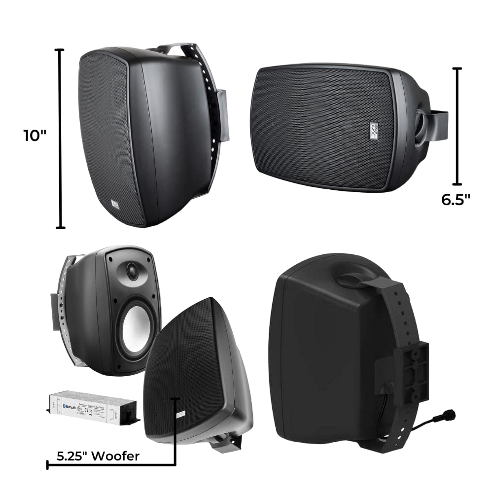 OSD Audio 5.25' Wireless Bluetooth Outdoor Patio Speaker Architectural Stereo Pair Black BTP525 Long Range