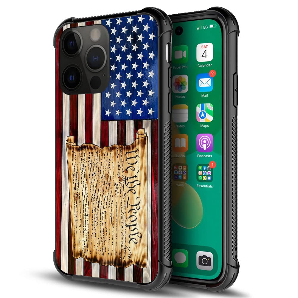 Tnxee Case Compatible With Iphone 14 Pro Max Case,We The People Old Glory Rustic Wooden American Flag Pattern Design Case For Ip