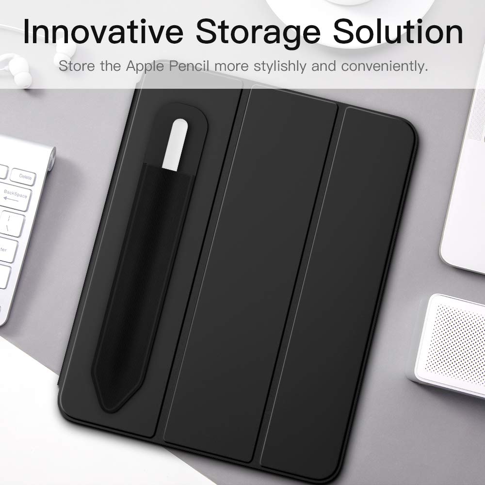 MoKo Pencil Holder Sticker Fit Apple Pencil Pro, Apple Pencil (USB C), Apple Pencil 1st/2nd Generation, Elastic Pencil Pocket Pouch Adhesive Sleeve Attached to iPad Case for Stylus Pens,Black