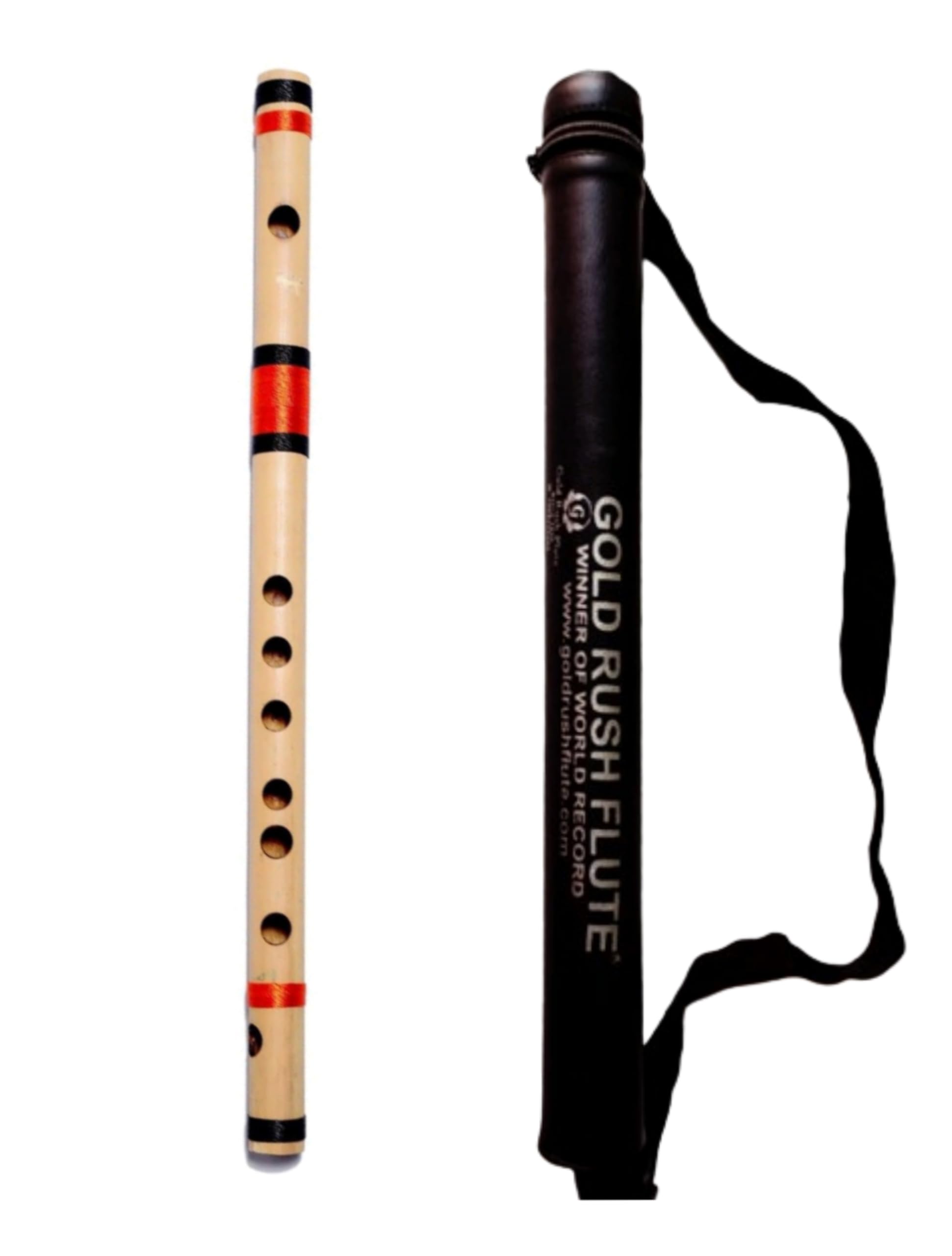Gold Rush Flute E Natural Medium Professional Right Hand Bamboo Flute 16 Inch Orange & Maroon Threading Combination Enm05181