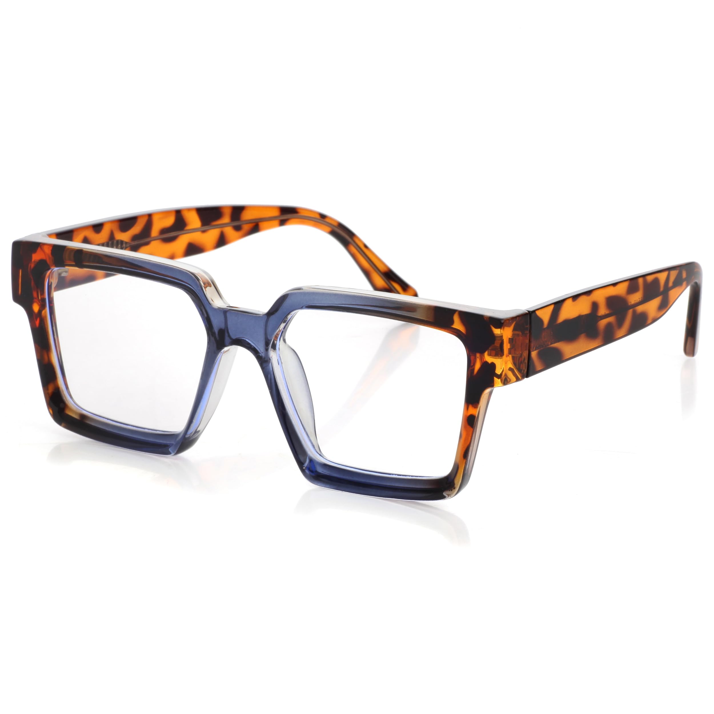 Kursan Square Clear Lens Glasses for Women Men Retro Oversized Thick Frame Eyeglasses (Tortoise/Blue)