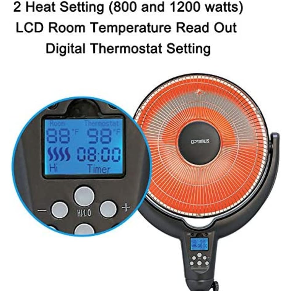 Optimus 14'' Oscil Pedestal Digital Dish Remote Heater, Black