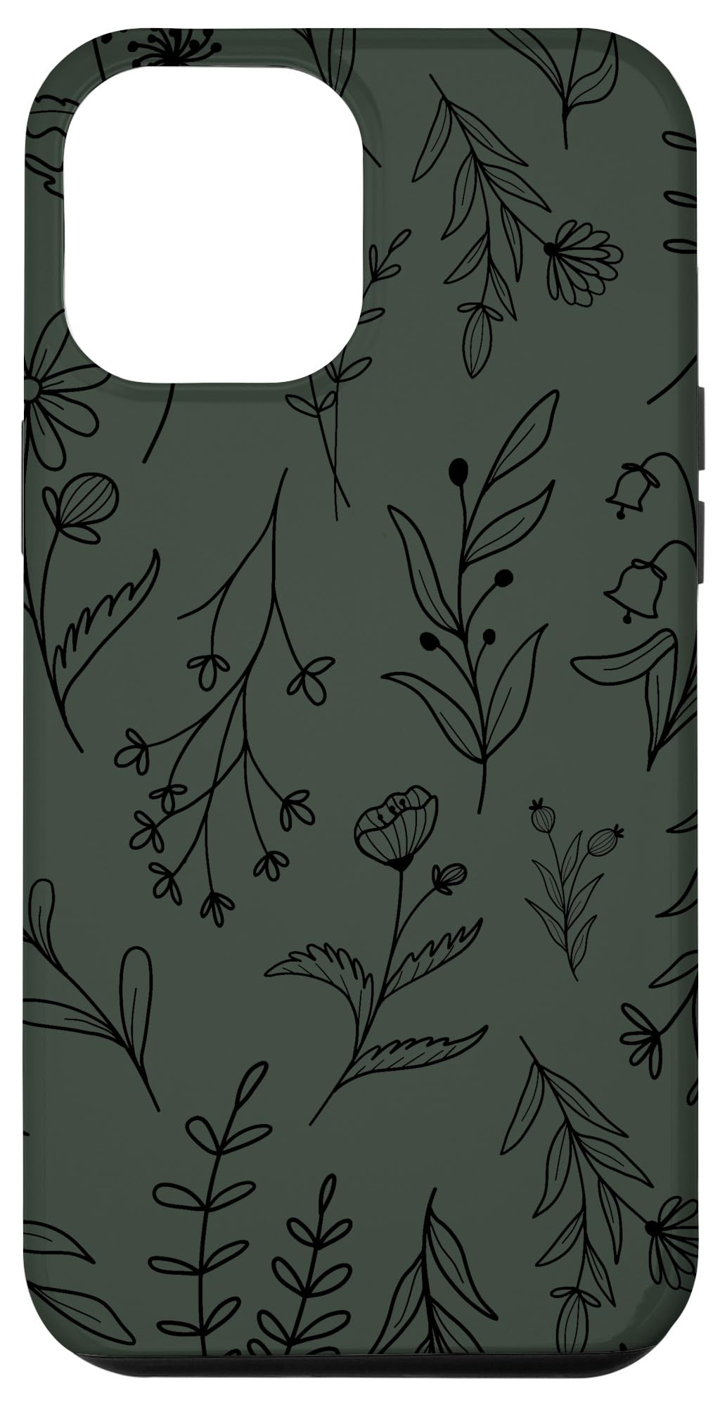 Iphone 12 Pro Max Dark Green Wildflower Floral Flower Pattern Case